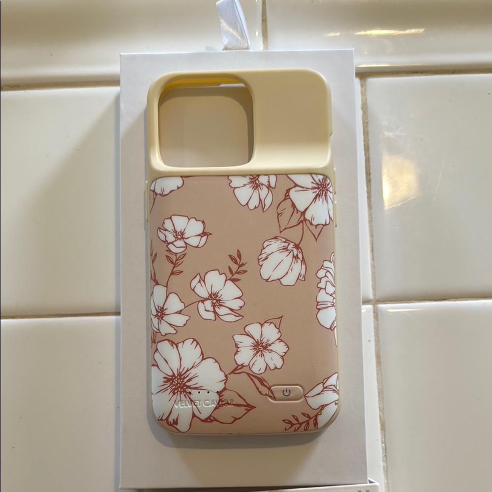 Velvet Caviar Tan and Cream iPhone 13 Pro Charging Case